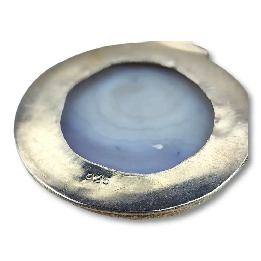 Vintage Pendant Sterling Silver 925 Purple White Colorado Quartz Large Circular